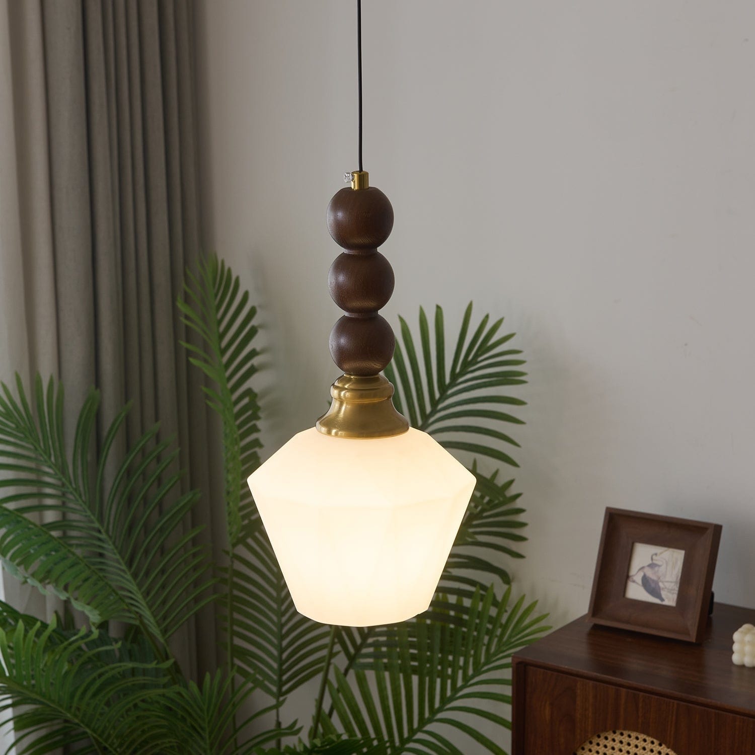 Evandra Pendant Lamp | Glass, Wood & Metal | E26/E27 LED Compatible | Elegant Dining & Living Room Lighting | Multiple Sizes