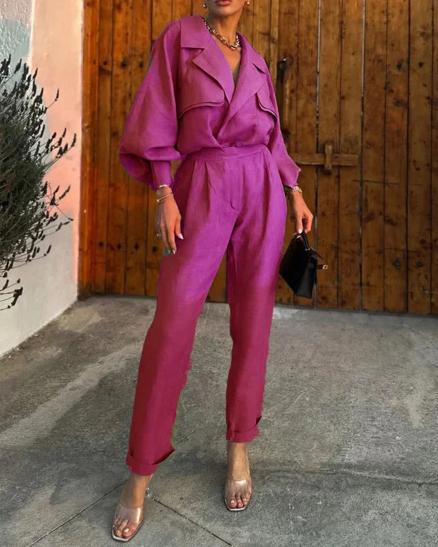 Women | Two-Piece Set | Loose Blazer | Long Pants | Relaxed Fit | Elegant Casual