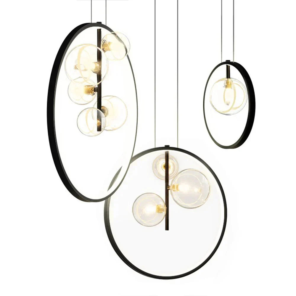 Nordic Bubble Glass Pendant Lamp with Ring Modern Hanging Light | Metal Acrylic Design | G9 LED Strip Compatible | Warm White Indoor Lighting