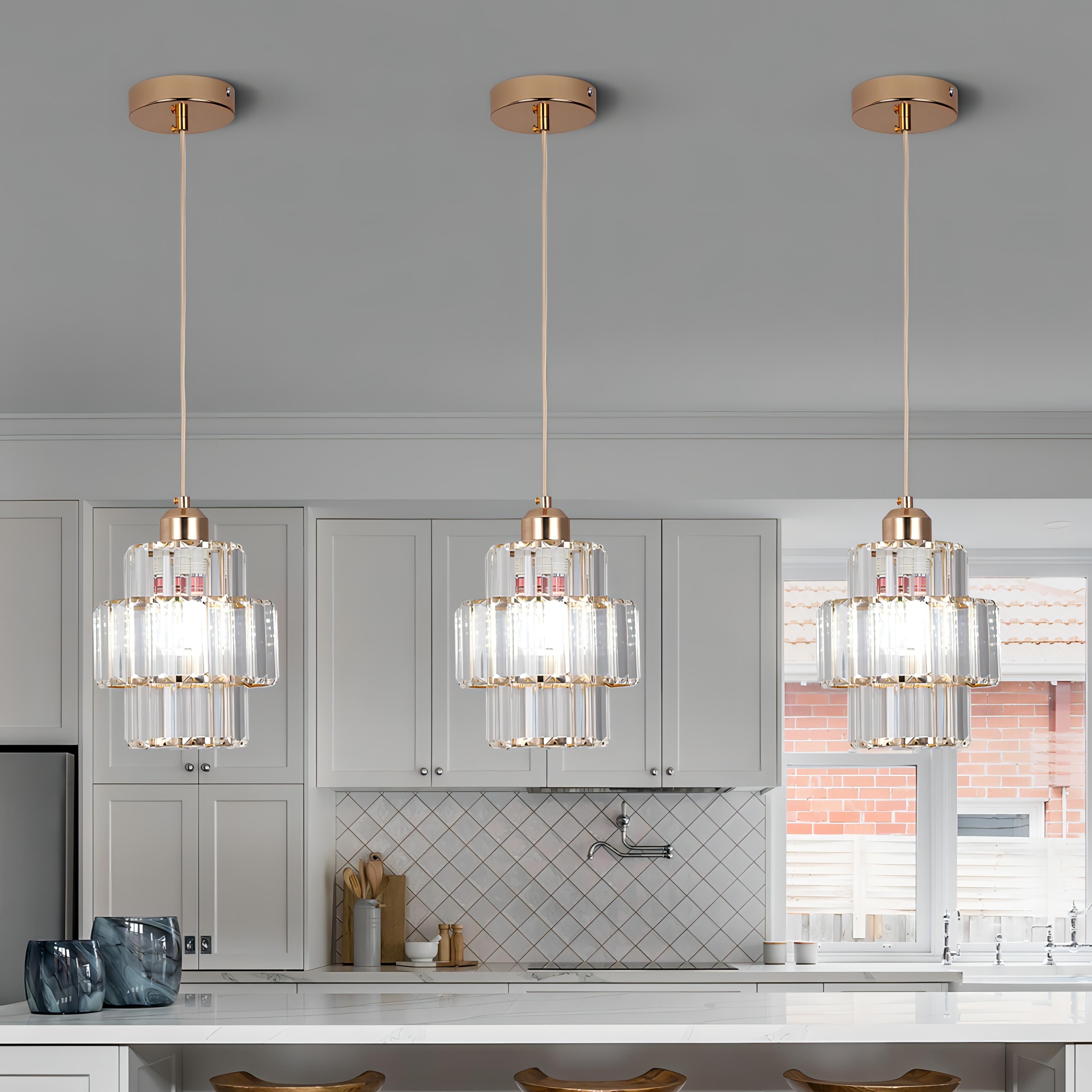 Fernando Round Layered Crystal Pendant Lamp | Glass & Iron | E27 Bulb Compatible | Elegant Hallway & Lobby Lighting | 17x22cm