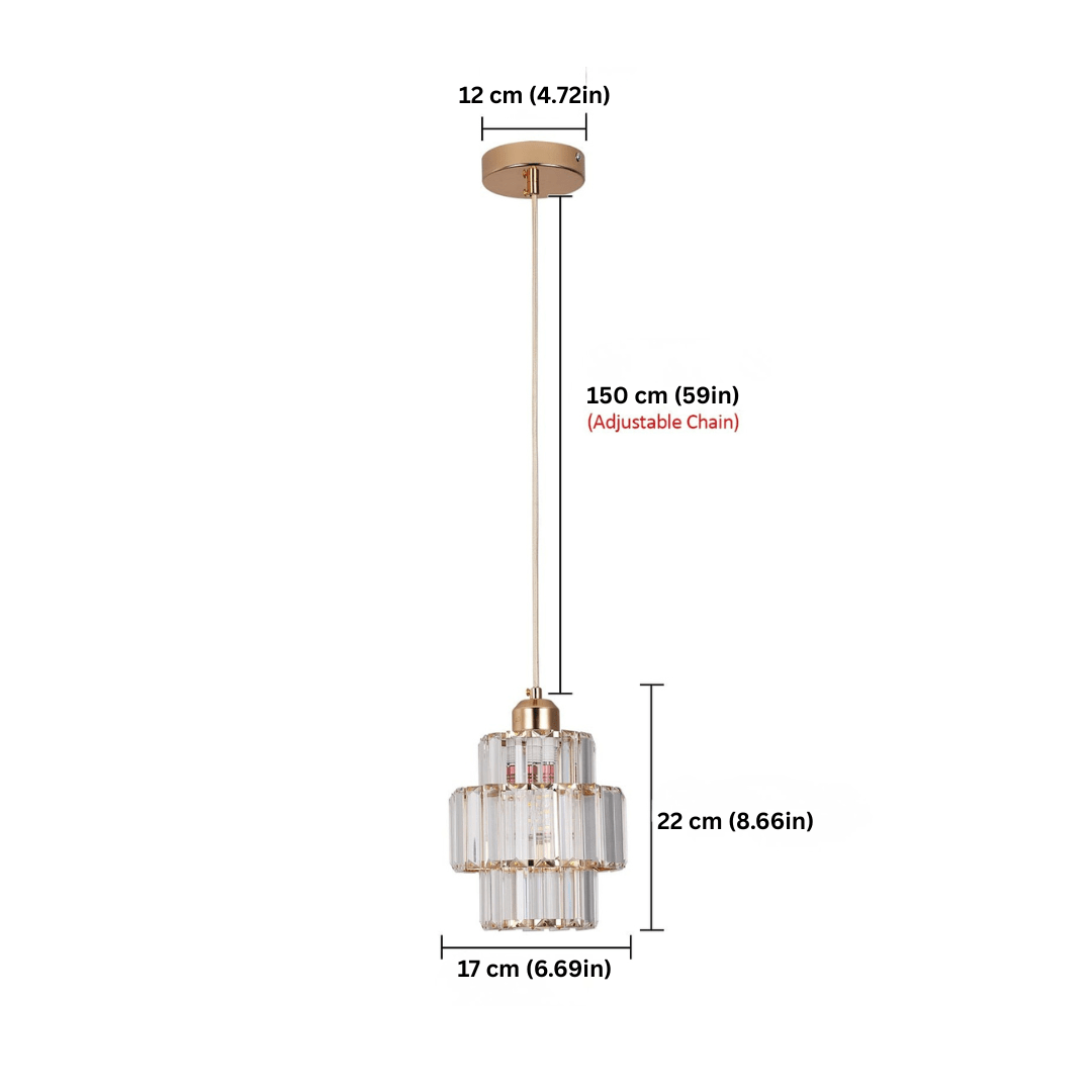 Fernando Round Layered Crystal Pendant Lamp | Glass & Iron | E27 Bulb Compatible | Elegant Hallway & Lobby Lighting | 17x22cm