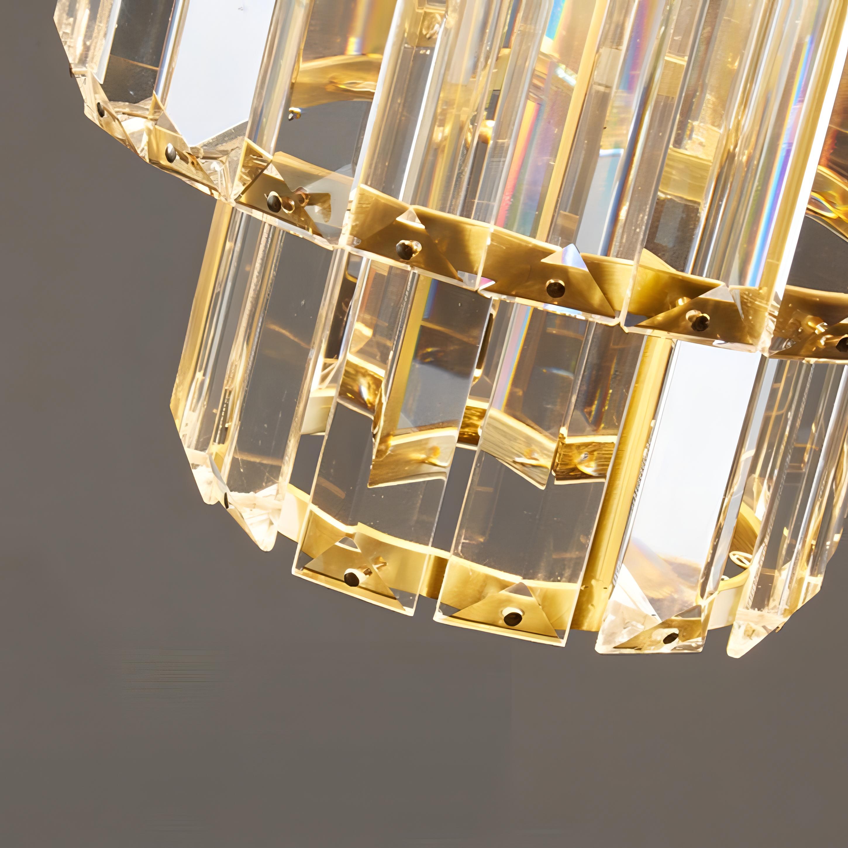 Fernando Round Layered Crystal Pendant Lamp | Glass & Iron | E27 Bulb Compatible | Elegant Hallway & Lobby Lighting | 17x22cm