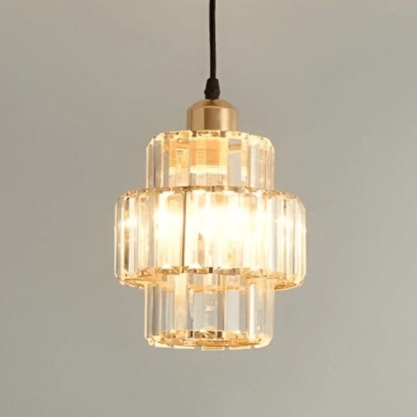 Fernando Round Layered Crystal Pendant Lamp | Glass & Iron | E27 Bulb Compatible | Elegant Hallway & Lobby Lighting | 17x22cm
