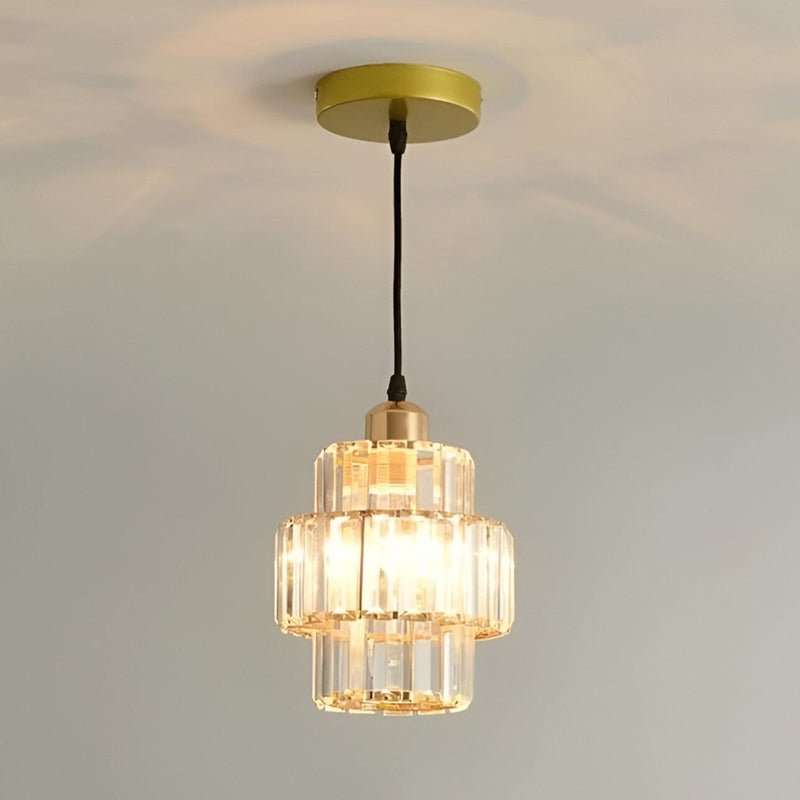 Fernando Round Layered Crystal Pendant Lamp | Glass & Iron | E27 Bulb Compatible | Elegant Hallway & Lobby Lighting | 17x22cm