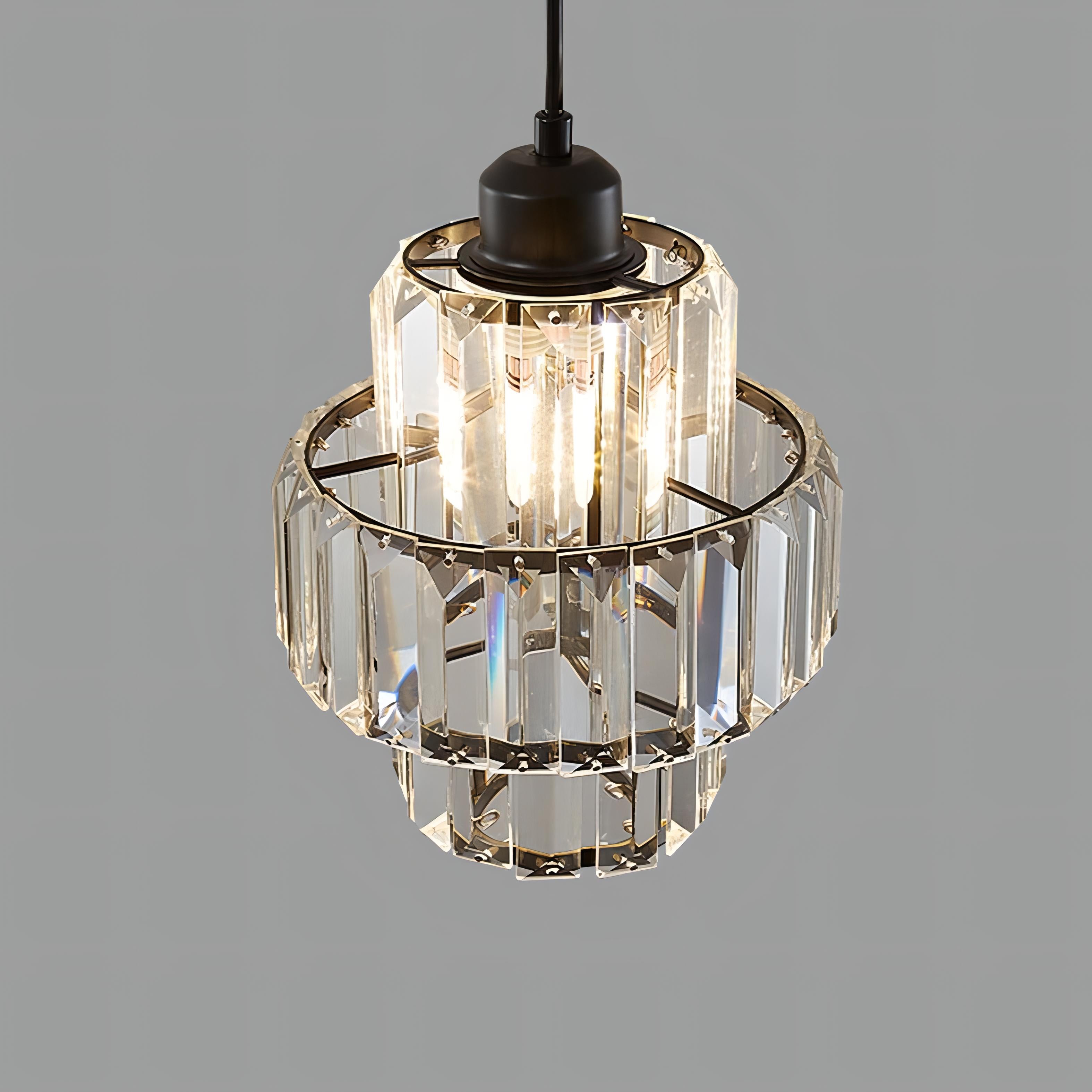 Fernando Round Layered Crystal Pendant Lamp | Glass & Iron | E27 Bulb Compatible | Elegant Hallway & Lobby Lighting | 17x22cm
