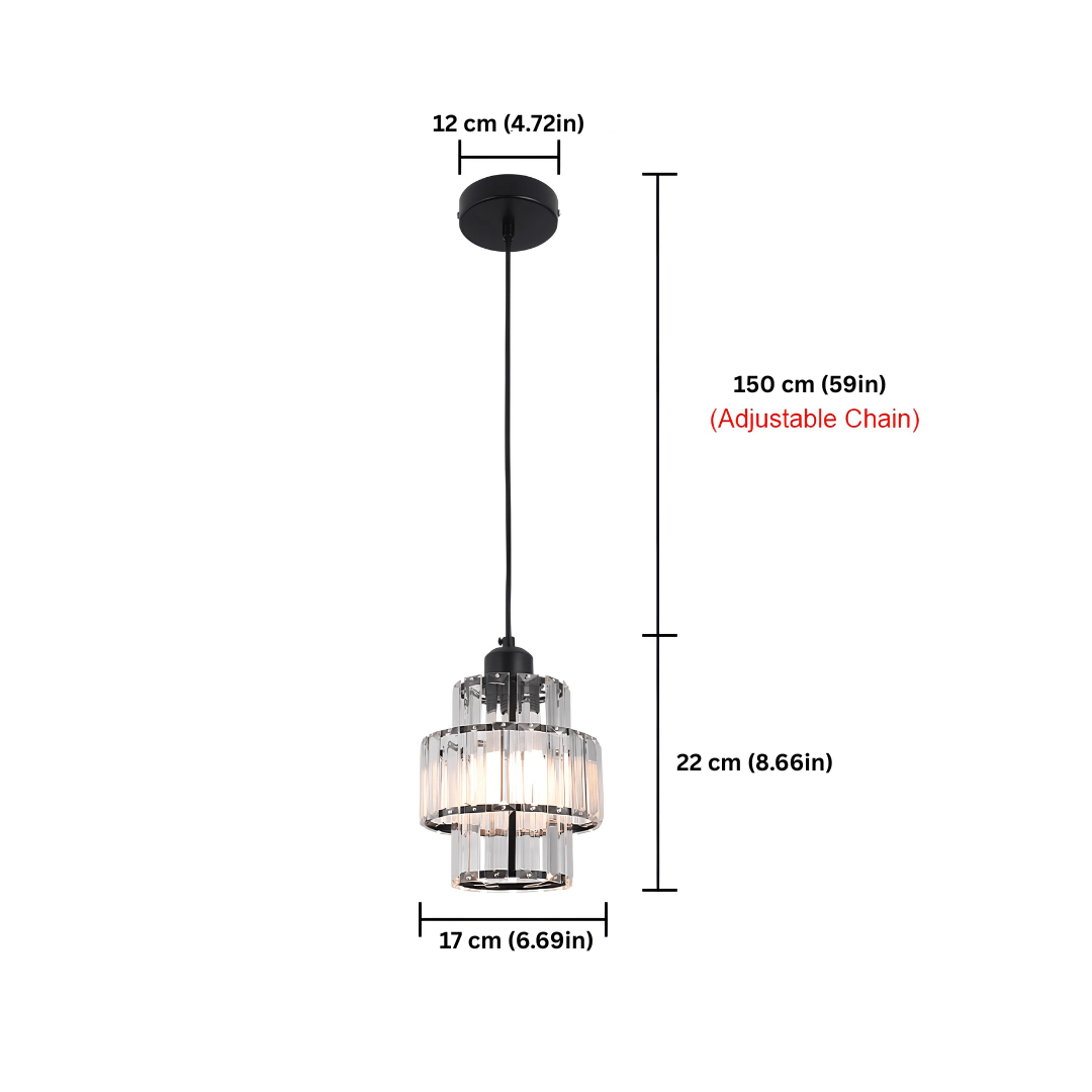 Fernando Round Layered Crystal Pendant Lamp | Glass & Iron | E27 Bulb Compatible | Elegant Hallway & Lobby Lighting | 17x22cm