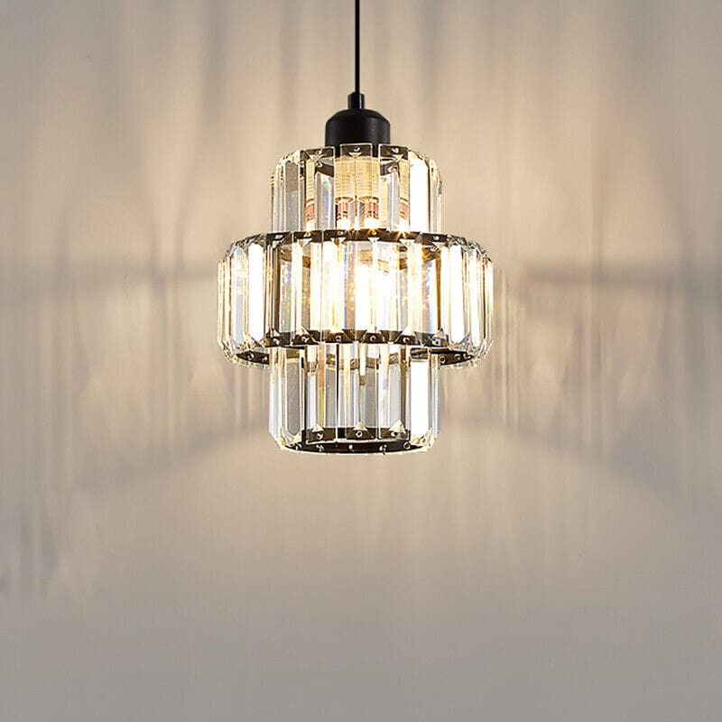 Fernando Round Layered Crystal Pendant Lamp | Glass & Iron | E27 Bulb Compatible | Elegant Hallway & Lobby Lighting | 17x22cm