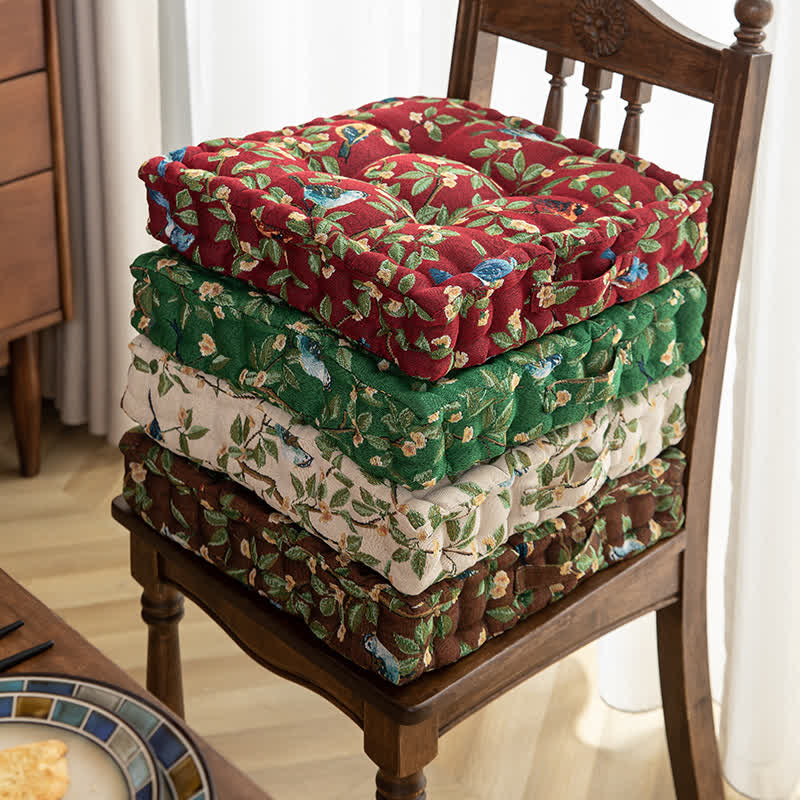 Ownkoti Bird Leaf Jacquard Chair Pad Floor Cushion | Thick Bohemian Seat Pillow with Handle | Soft Floor & Chair Cushion for Home and Office