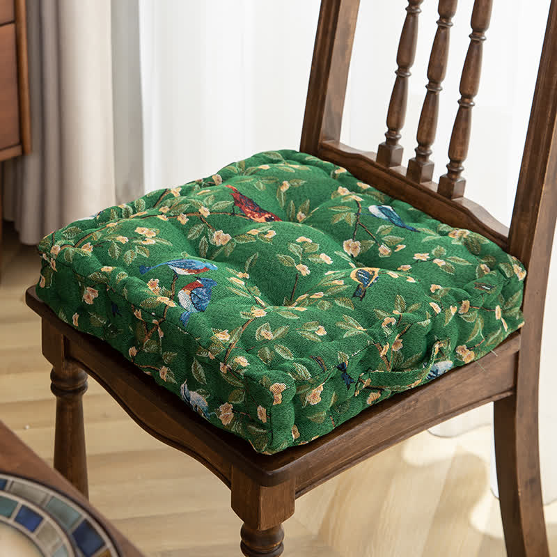 Ownkoti Bird Leaf Jacquard Chair Pad Floor Cushion | Thick Bohemian Seat Pillow with Handle | Soft Floor & Chair Cushion for Home and Office