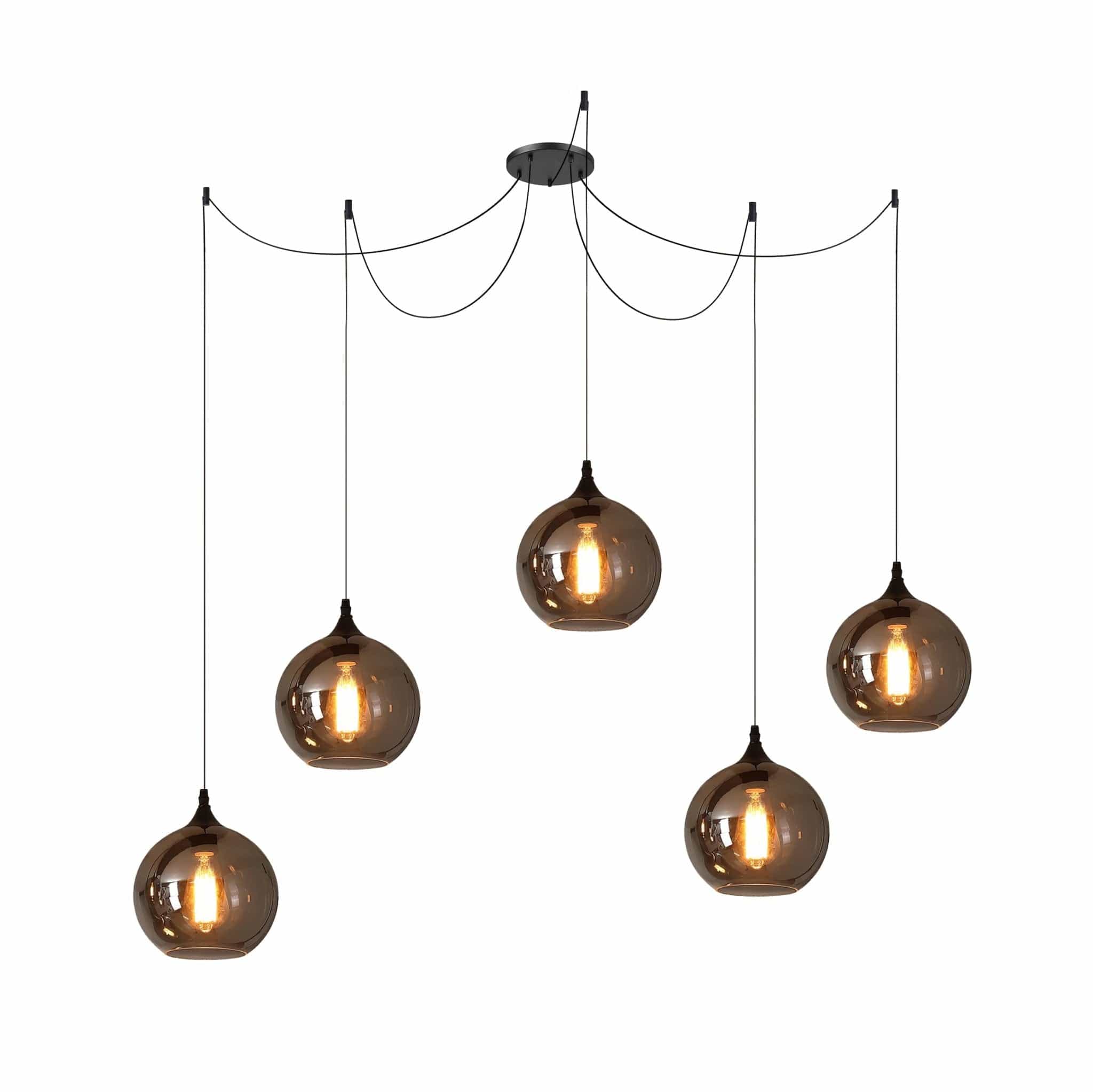 Luxury Bottle Glass Pendant Lamp Smoke Glass | Black Metal Finish | E26 E27 Compatible | Adjustable Hanging Rod | Modern Ambient Lighting