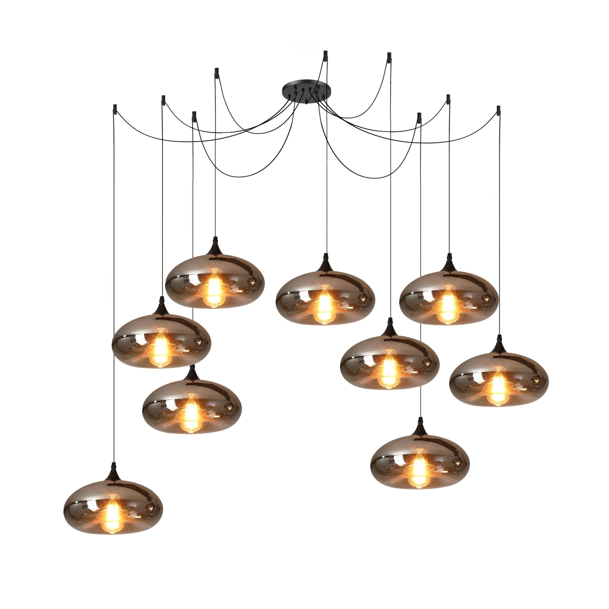 Luxury Bottle Glass Pendant Lamp Smoke Glass | Black Metal Finish | E26 E27 Compatible | Adjustable Hanging Rod | Modern Ambient Lighting