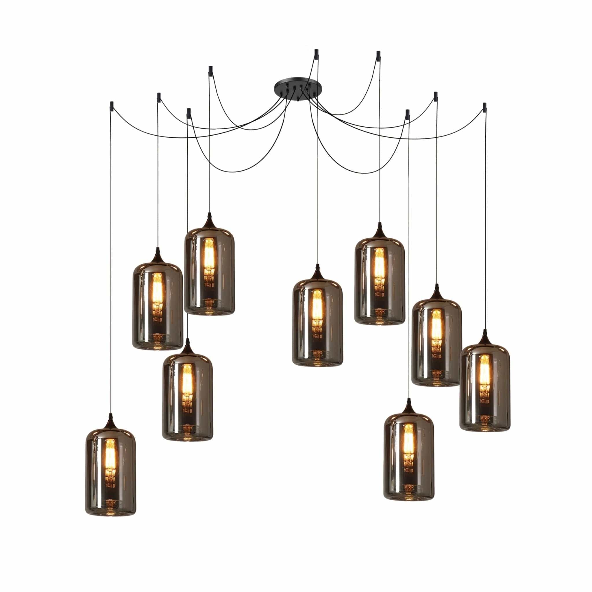 Luxury Bottle Glass Pendant Lamp Smoke Glass | Black Metal Finish | E26 E27 Compatible | Adjustable Hanging Rod | Modern Ambient Lighting
