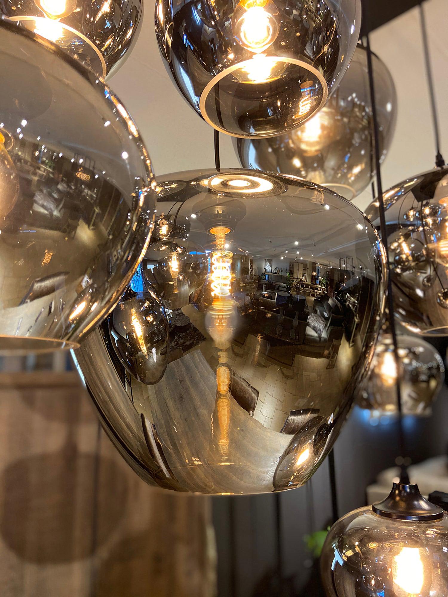 Luxury Bottle Glass Pendant Lamp Smoke Glass | Black Metal Finish | E26 E27 Compatible | Adjustable Hanging Rod | Modern Ambient Lighting