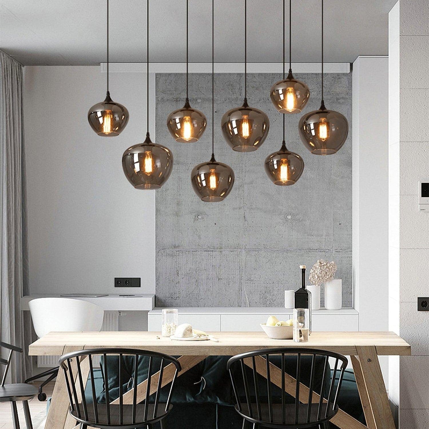 Luxury Bottle Glass Pendant Lamp Smoke Glass | Black Metal Finish | E26 E27 Compatible | Adjustable Hanging Rod | Modern Ambient Lighting