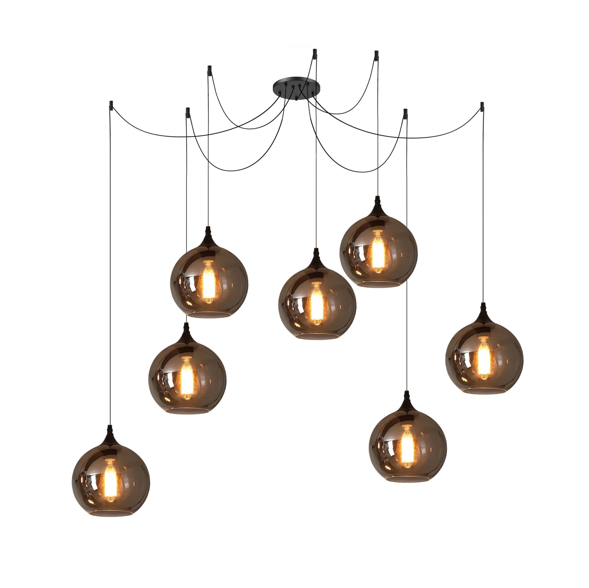Luxury Bottle Glass Pendant Lamp Smoke Glass | Black Metal Finish | E26 E27 Compatible | Adjustable Hanging Rod | Modern Ambient Lighting
