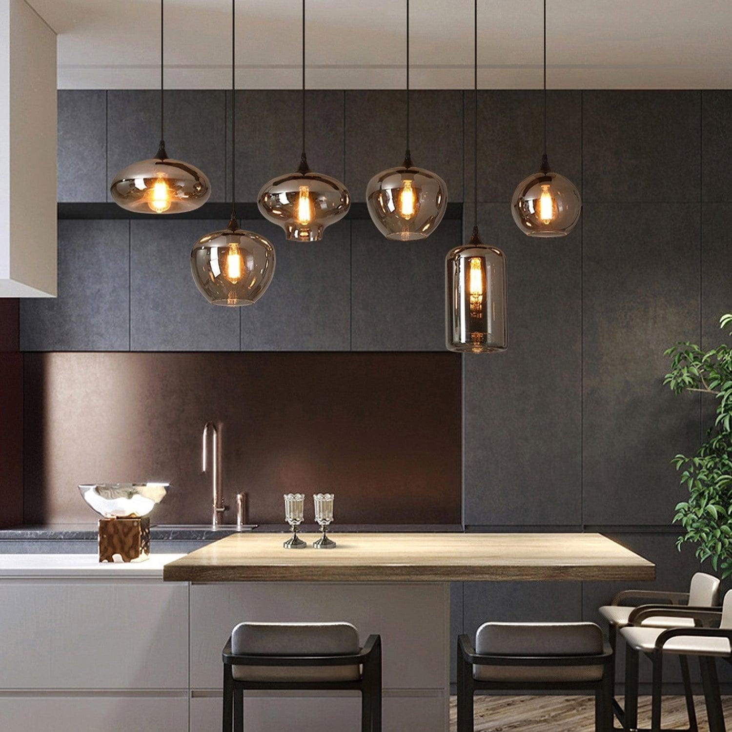 Luxury Bottle Glass Pendant Lamp Smoke Glass | Black Metal Finish | E26 E27 Compatible | Adjustable Hanging Rod | Modern Ambient Lighting