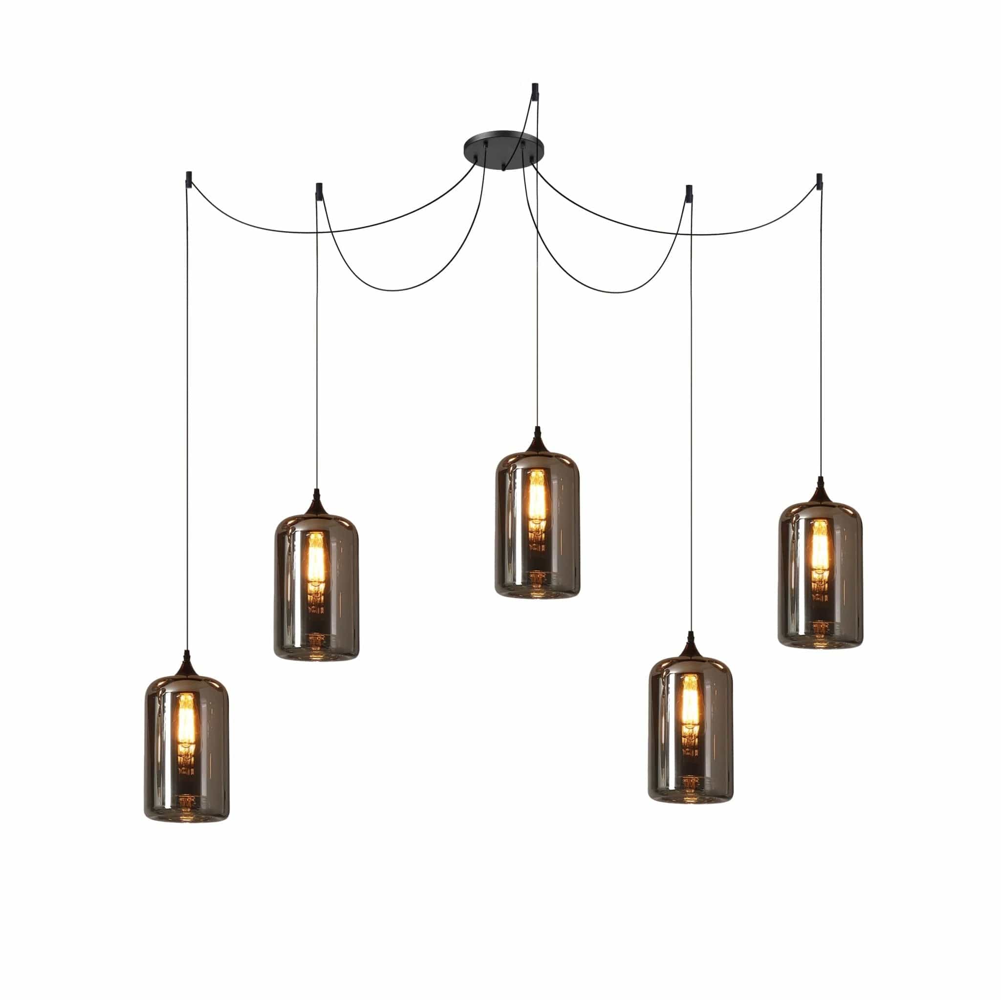 Luxury Bottle Glass Pendant Lamp Smoke Glass | Black Metal Finish | E26 E27 Compatible | Adjustable Hanging Rod | Modern Ambient Lighting