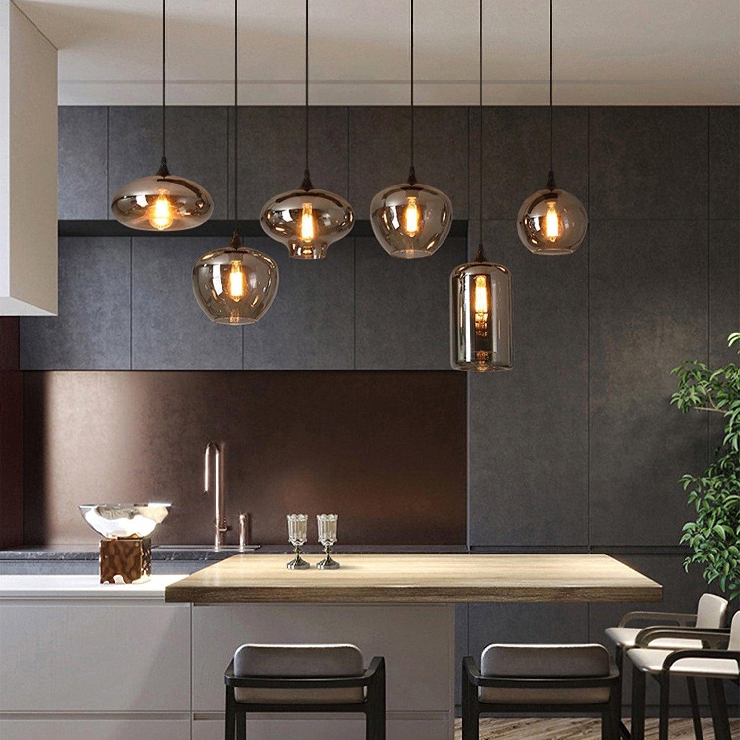 Luxury Bottle Glass Pendant Lamp Smoke Glass | Black Metal Finish | E26 E27 Compatible | Adjustable Hanging Rod | Modern Ambient Lighting