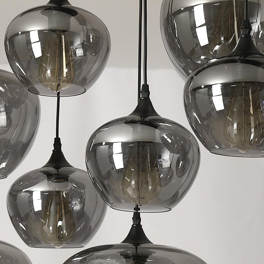 Luxury Bottle Glass Pendant Lamp Smoke Glass | Black Metal Finish | E26 E27 Compatible | Adjustable Hanging Rod | Modern Ambient Lighting