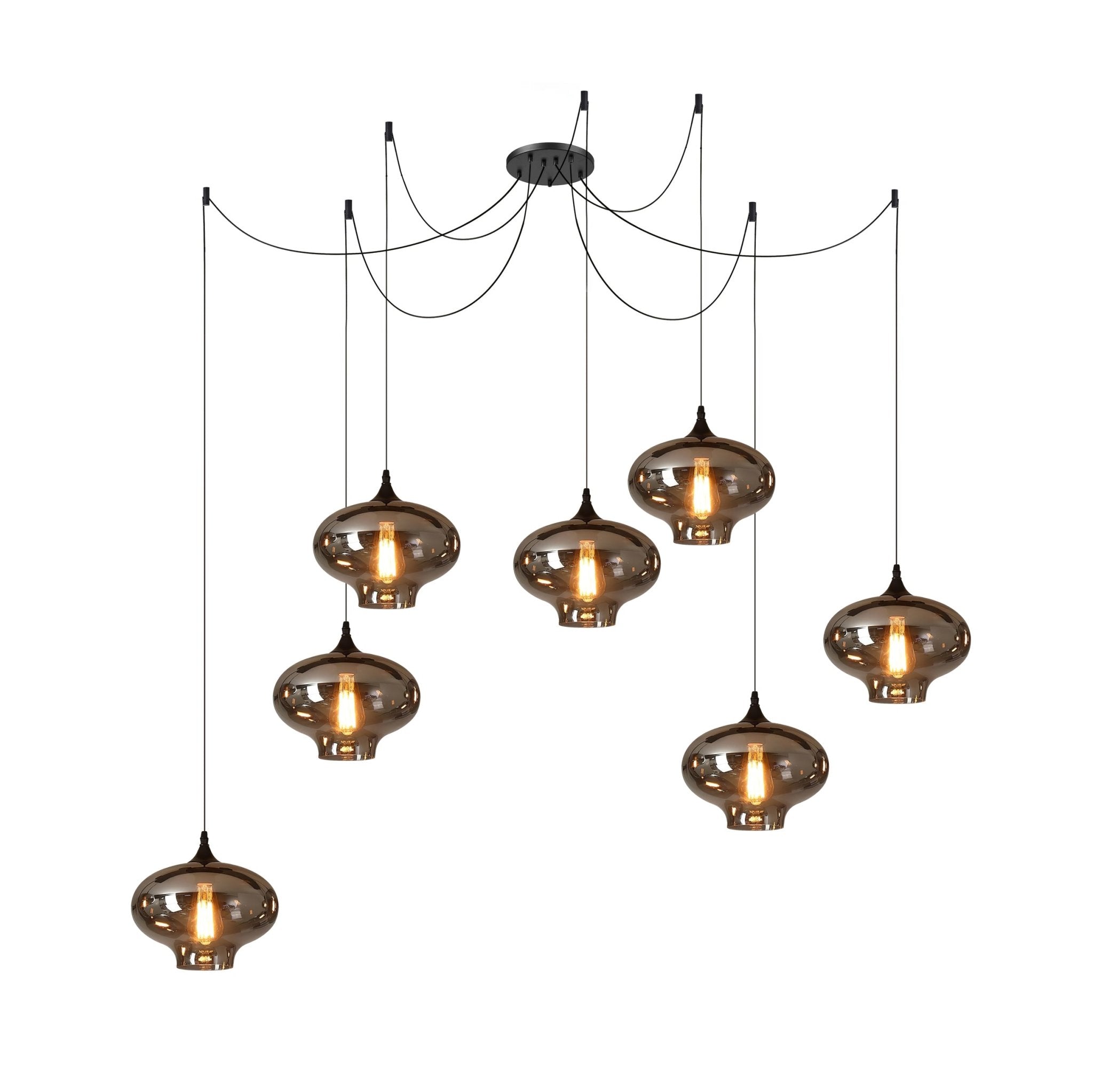 Luxury Bottle Glass Pendant Lamp Smoke Glass | Black Metal Finish | E26 E27 Compatible | Adjustable Hanging Rod | Modern Ambient Lighting