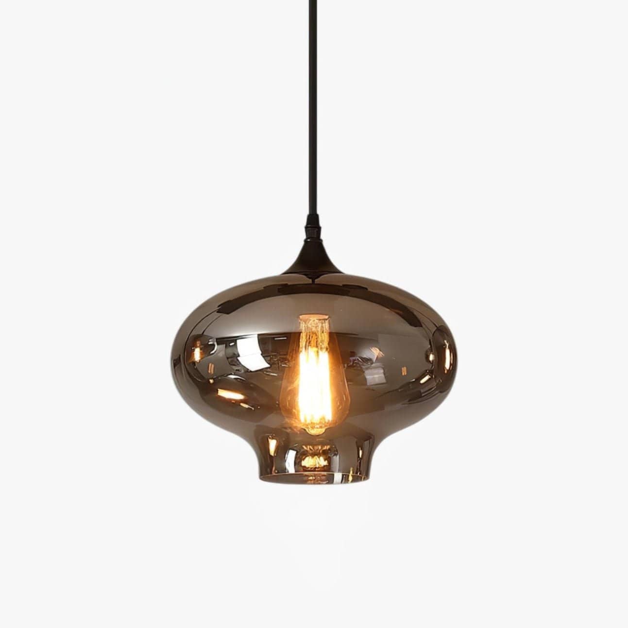 Luxury Bottle Glass Pendant Lamp Smoke Glass | Black Metal Finish | E26 E27 Compatible | Adjustable Hanging Rod | Modern Ambient Lighting