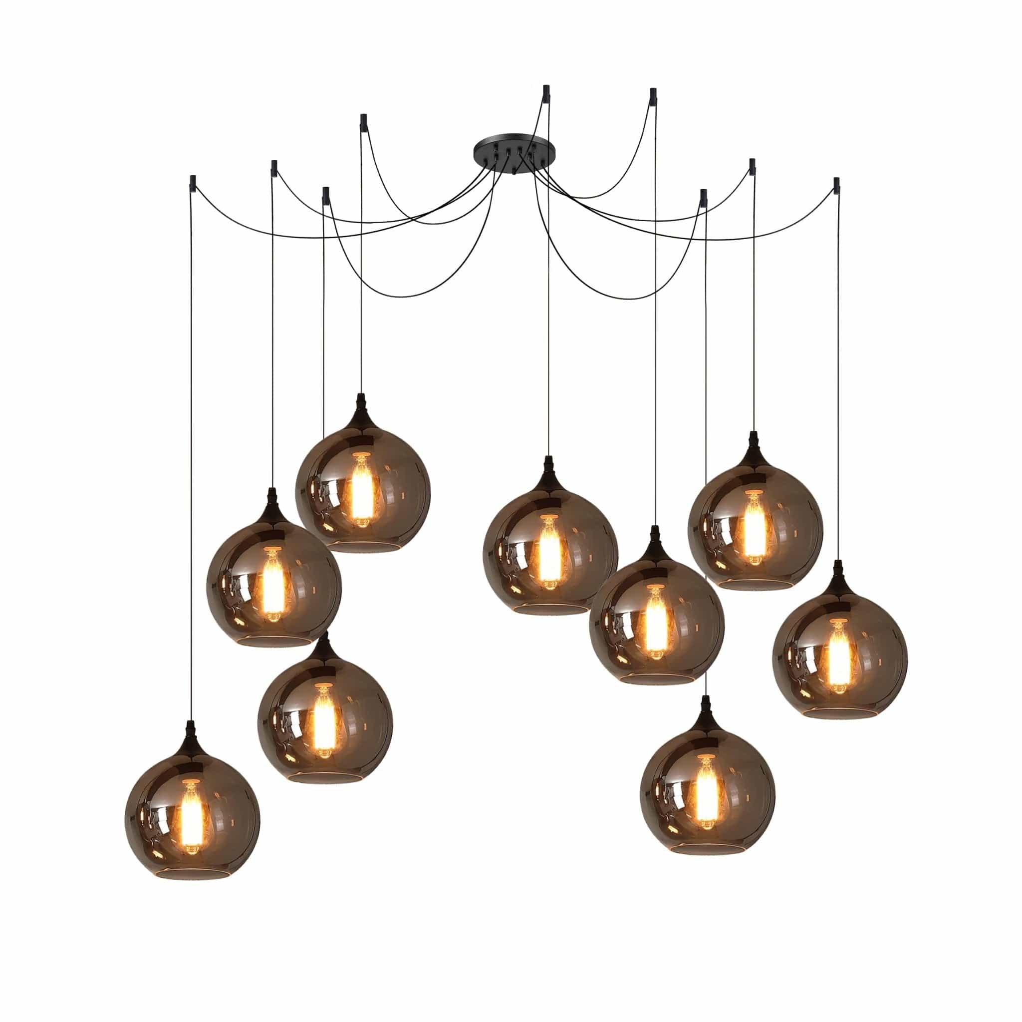 Luxury Bottle Glass Pendant Lamp Smoke Glass | Black Metal Finish | E26 E27 Compatible | Adjustable Hanging Rod | Modern Ambient Lighting