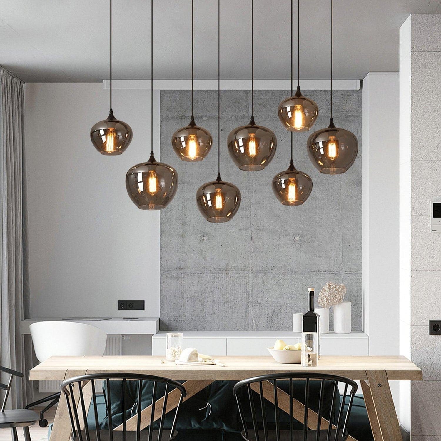 Luxury Bottle Glass Pendant Lamp Smoke Glass | Black Metal Finish | E26 E27 Compatible | Adjustable Hanging Rod | Modern Ambient Lighting
