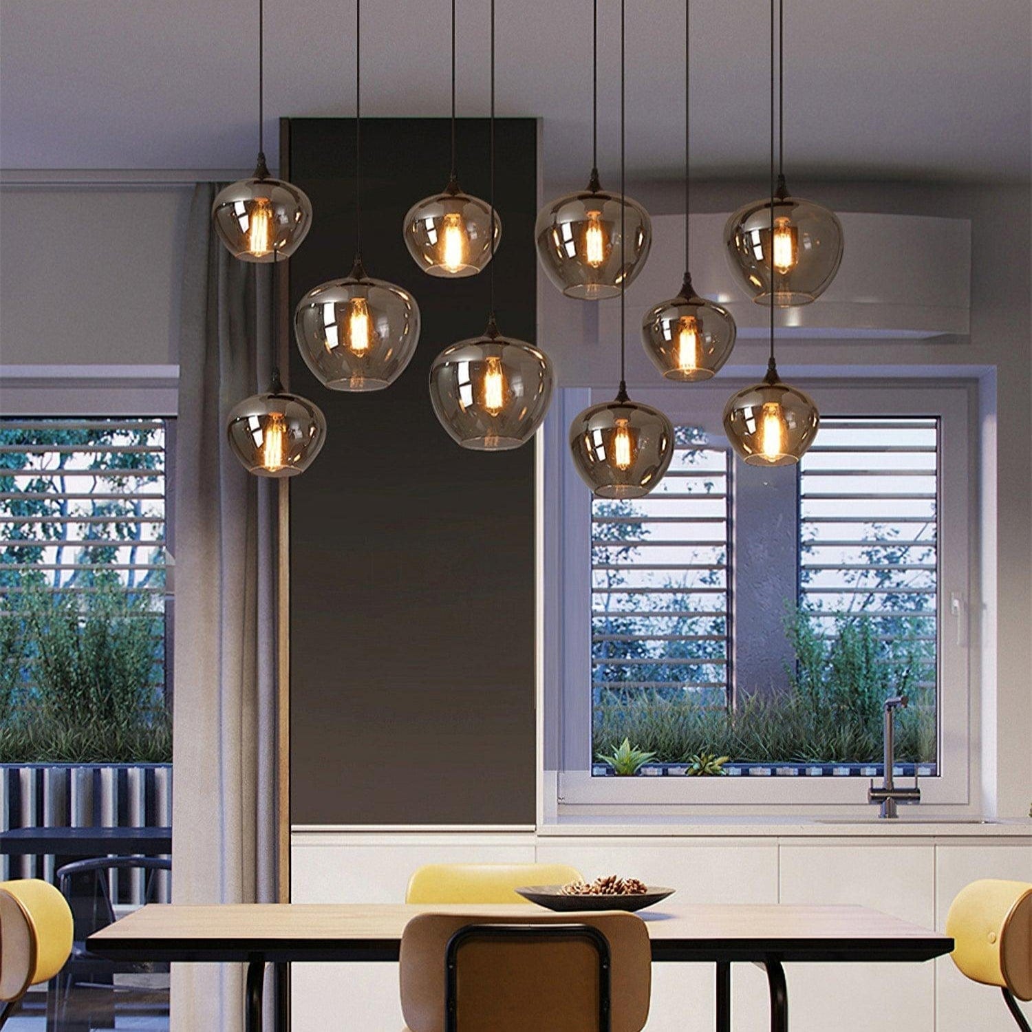 Luxury Bottle Glass Pendant Lamp Smoke Glass | Black Metal Finish | E26 E27 Compatible | Adjustable Hanging Rod | Modern Ambient Lighting