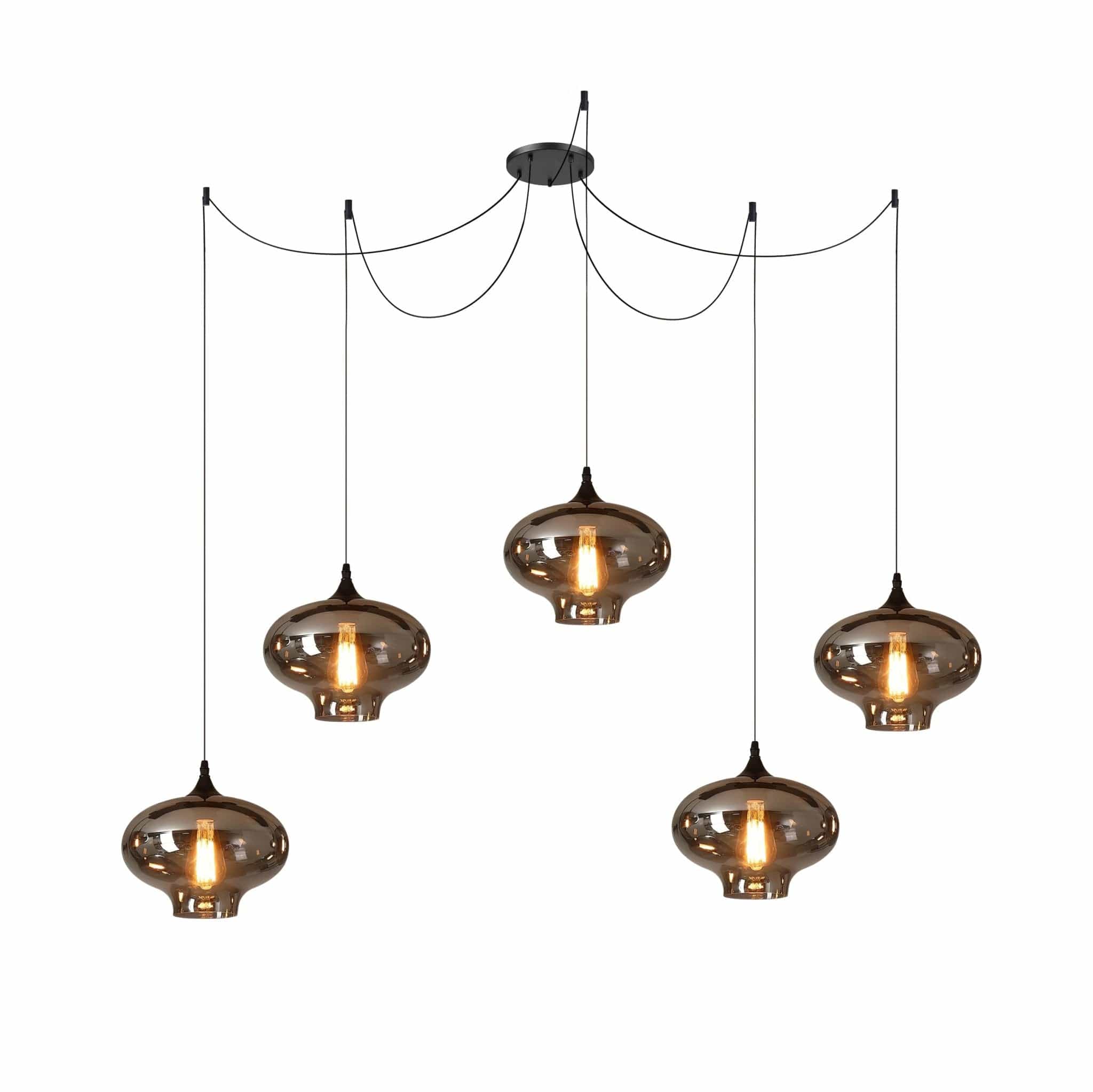 Luxury Bottle Glass Pendant Lamp Smoke Glass | Black Metal Finish | E26 E27 Compatible | Adjustable Hanging Rod | Modern Ambient Lighting