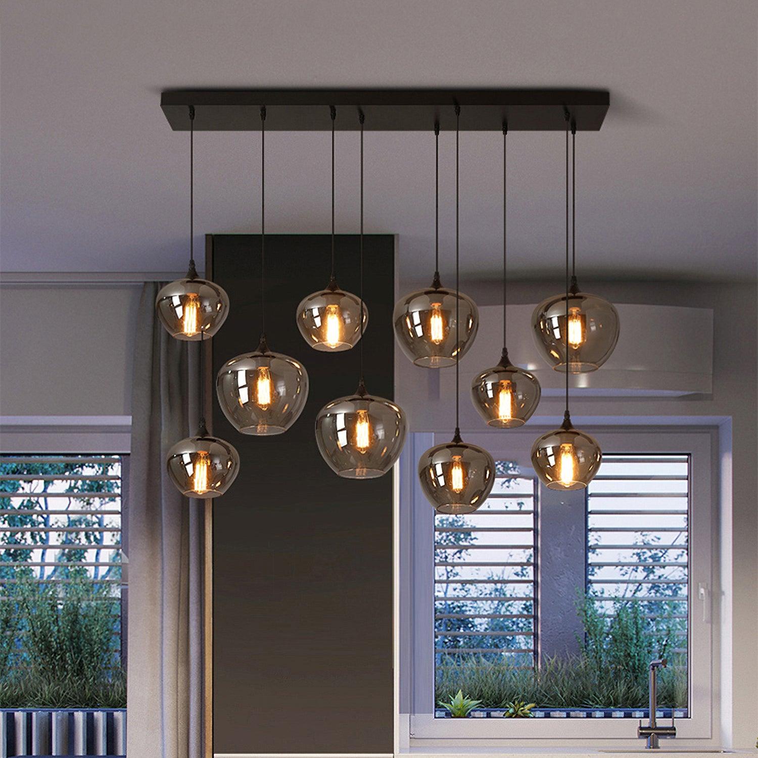Luxury Bottle Glass Pendant Lamp Smoke Glass | Black Metal Finish | E26 E27 Compatible | Adjustable Hanging Rod | Modern Ambient Lighting