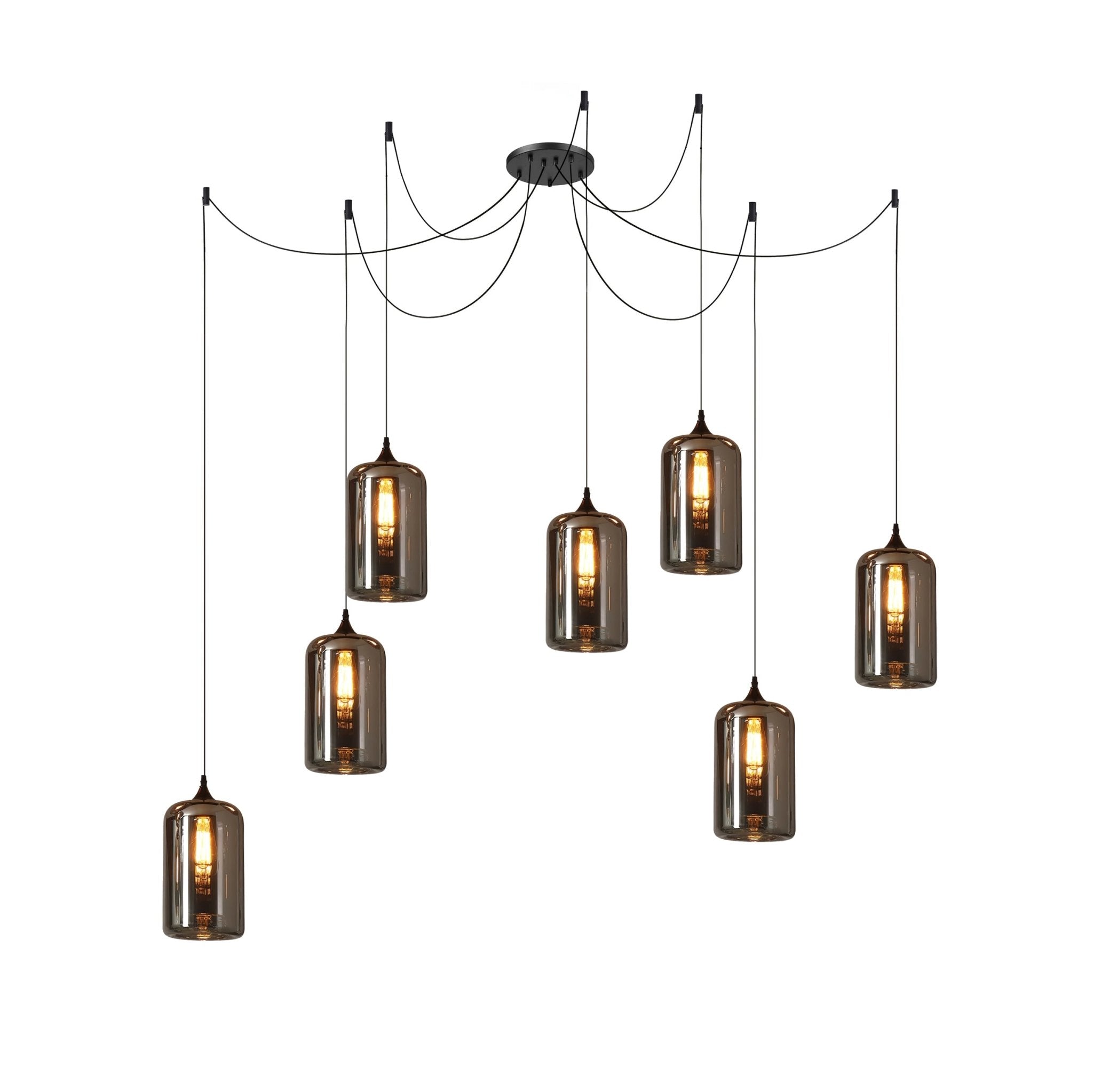Luxury Bottle Glass Pendant Lamp Smoke Glass | Black Metal Finish | E26 E27 Compatible | Adjustable Hanging Rod | Modern Ambient Lighting