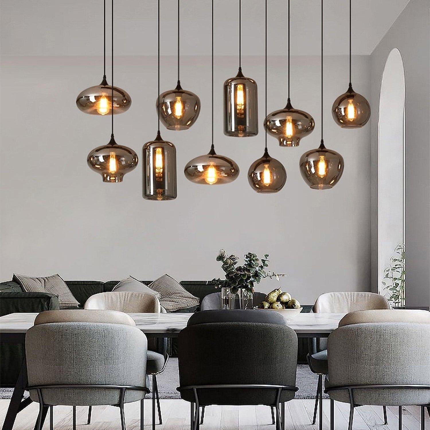 Luxury Bottle Glass Pendant Lamp Smoke Glass | Black Metal Finish | E26 E27 Compatible | Adjustable Hanging Rod | Modern Ambient Lighting