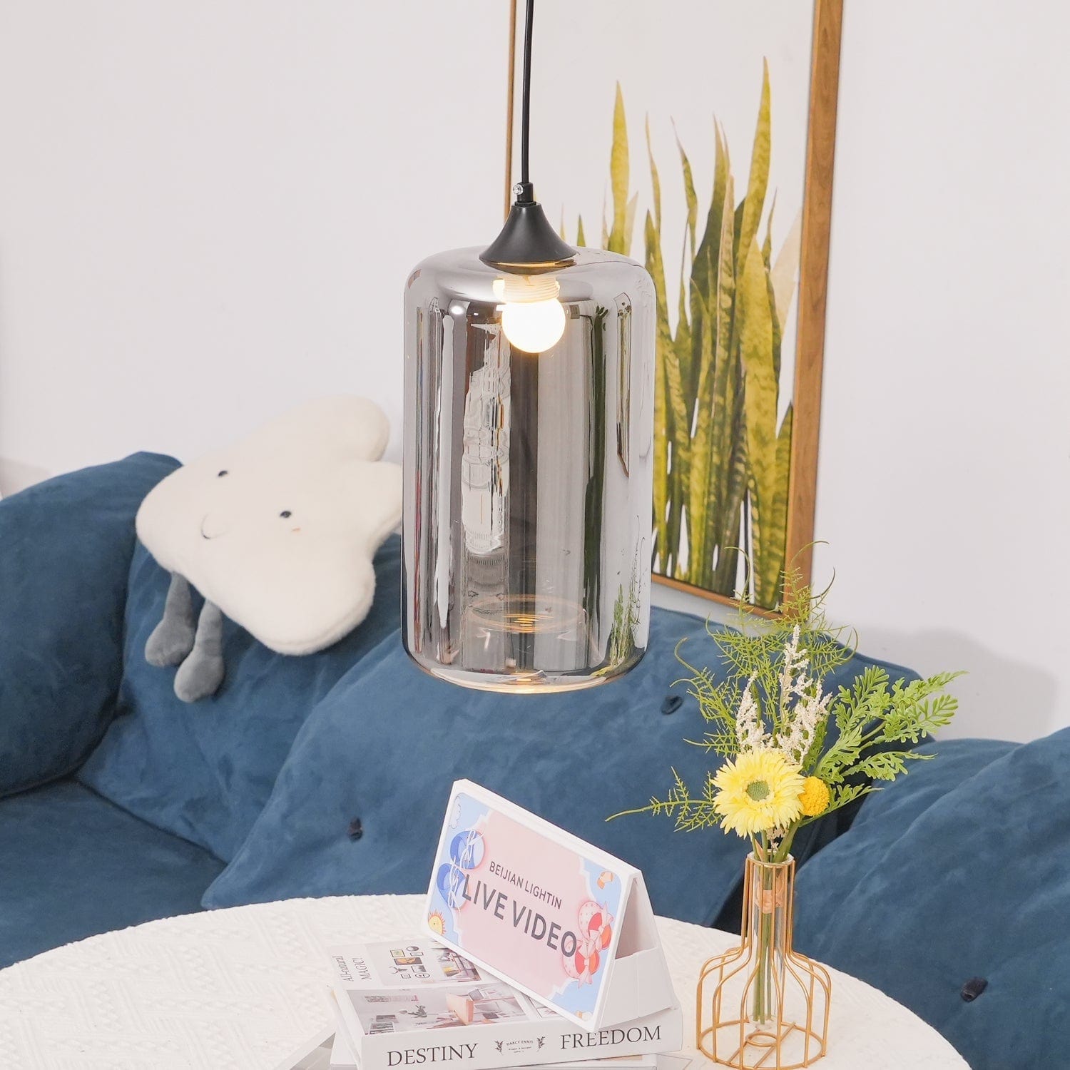 Luxury Bottle Glass Pendant Lamp Smoke Glass | Black Metal Finish | E26 E27 Compatible | Adjustable Hanging Rod | Modern Ambient Lighting