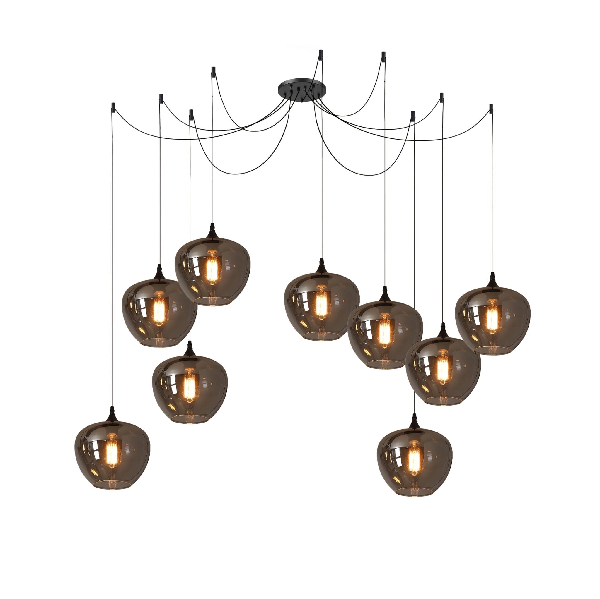Luxury Bottle Glass Pendant Lamp Smoke Glass | Black Metal Finish | E26 E27 Compatible | Adjustable Hanging Rod | Modern Ambient Lighting