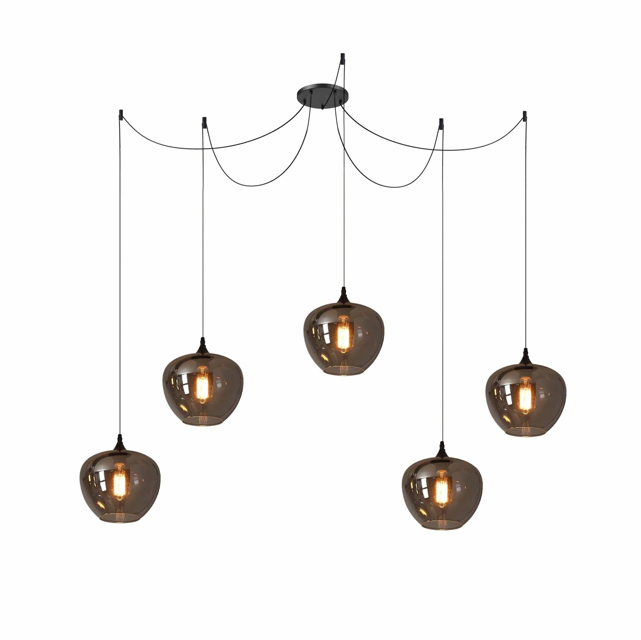 Luxury Bottle Glass Pendant Lamp Smoke Glass | Black Metal Finish | E26 E27 Compatible | Adjustable Hanging Rod | Modern Ambient Lighting