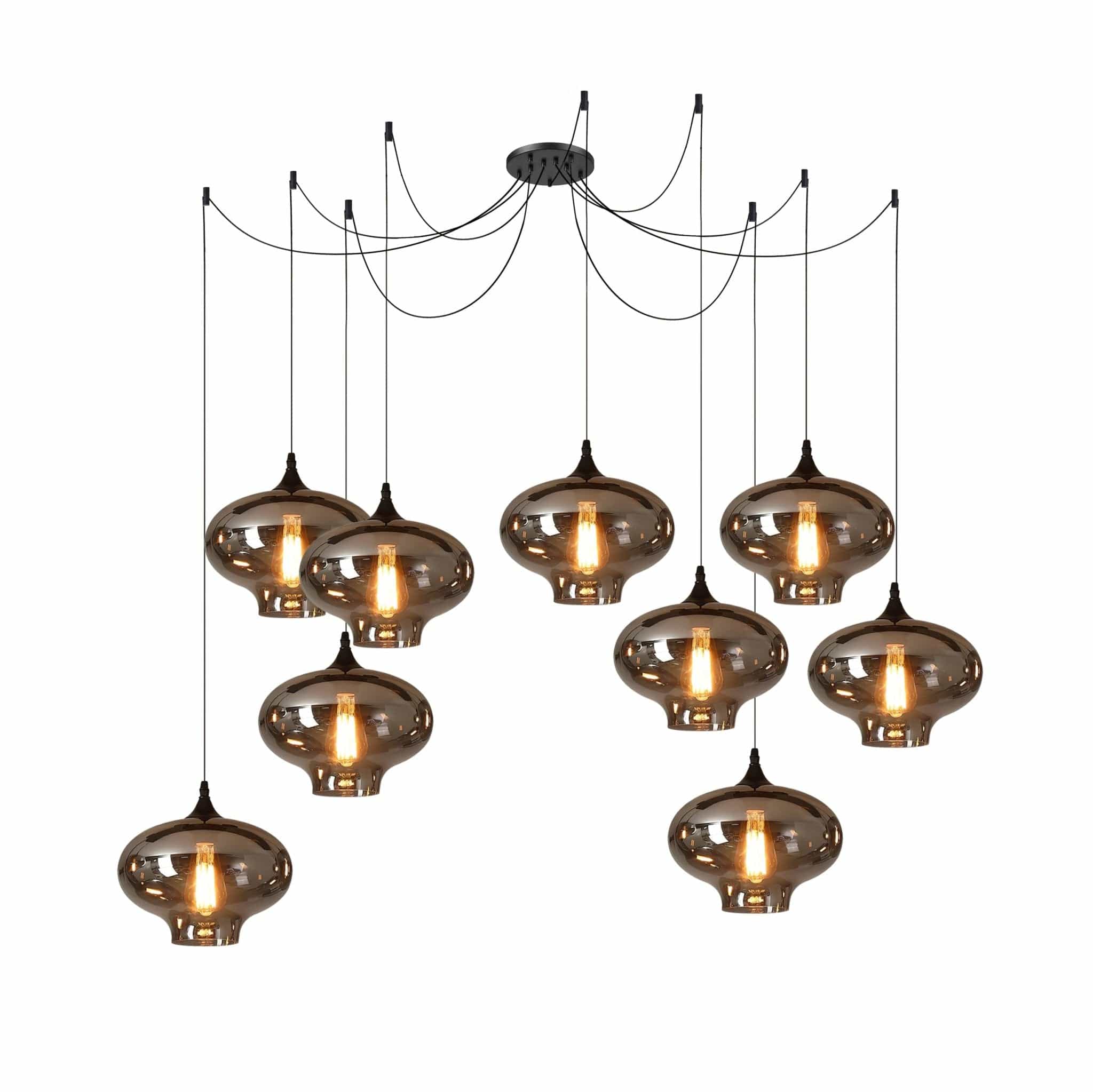 Luxury Bottle Glass Pendant Lamp Smoke Glass | Black Metal Finish | E26 E27 Compatible | Adjustable Hanging Rod | Modern Ambient Lighting