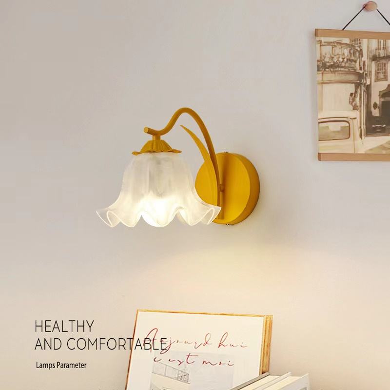 French Retro Flower Wall Lamp Vintage Garden Style | Acrylic Shade | E27 LED | Soft Ambient Wall Lighting | Bedroom & Living Room
