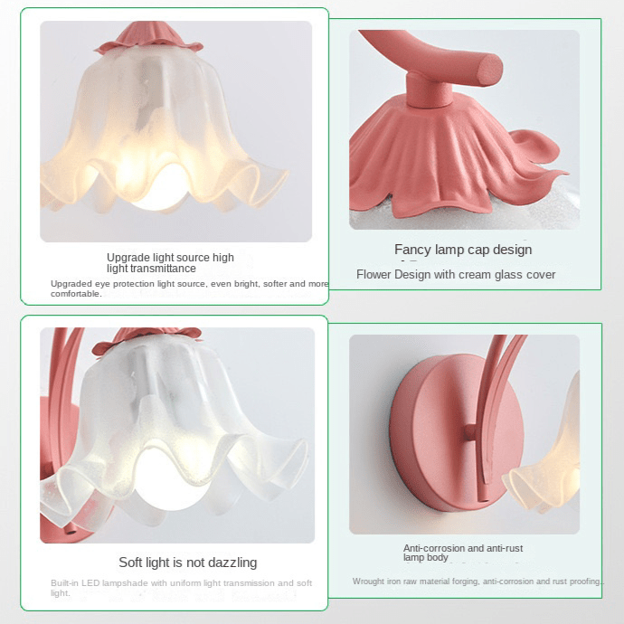 French Retro Flower Wall Lamp Vintage Garden Style | Acrylic Shade | E27 LED | Soft Ambient Wall Lighting | Bedroom & Living Room