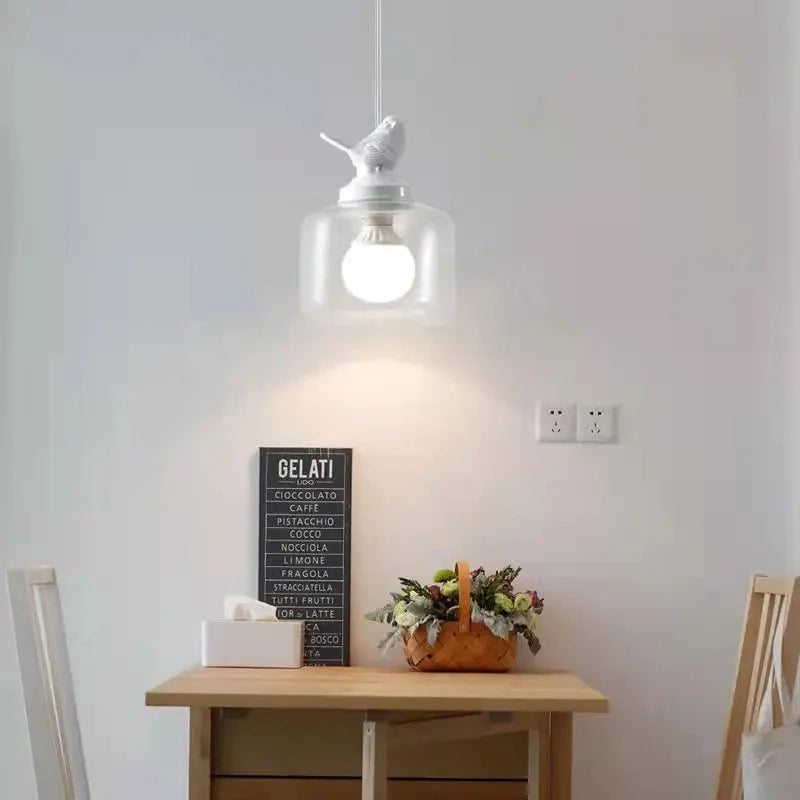 Bird Pendant Lamp | Glass-Stone Ceiling Light with Bird Motif | E27 LED Lamp | Modern Decorative Lighting | 20 cm