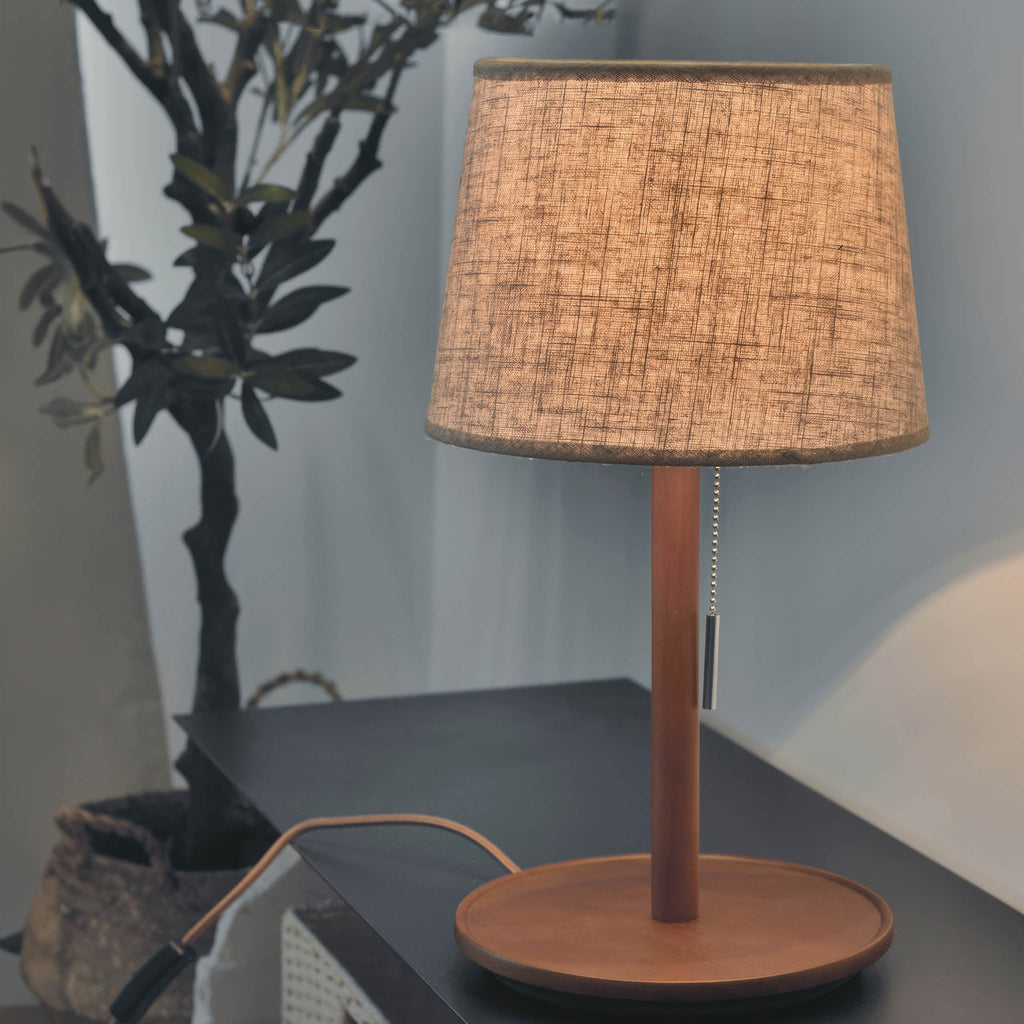 Gentle Glow Scandinavian Walnut Lamp with Luxury Fabric Accents