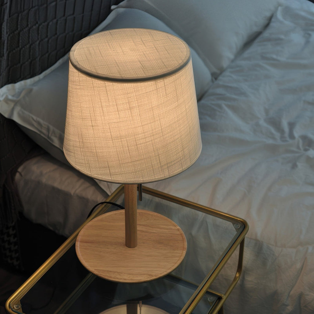 Gentle Glow Scandinavian Walnut Lamp with Luxury Fabric Accents