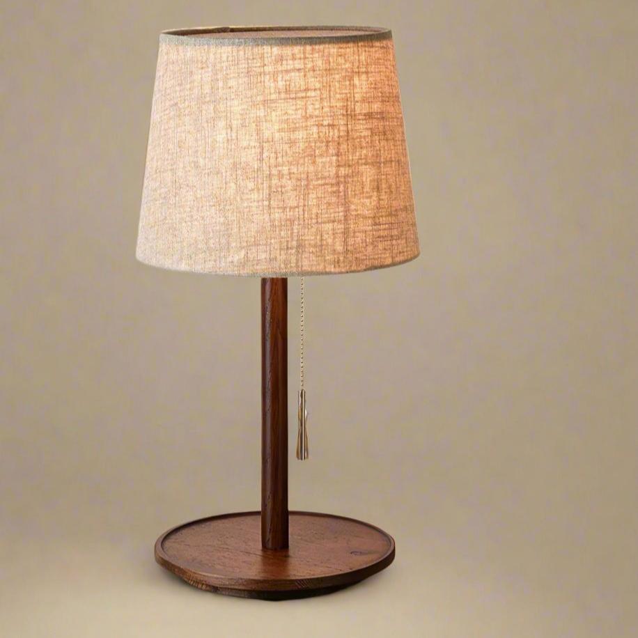Gentle Glow Scandinavian Walnut Lamp with Luxury Fabric Accents