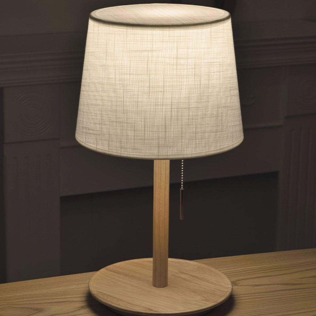 Gentle Glow Scandinavian Walnut Lamp with Luxury Fabric Accents