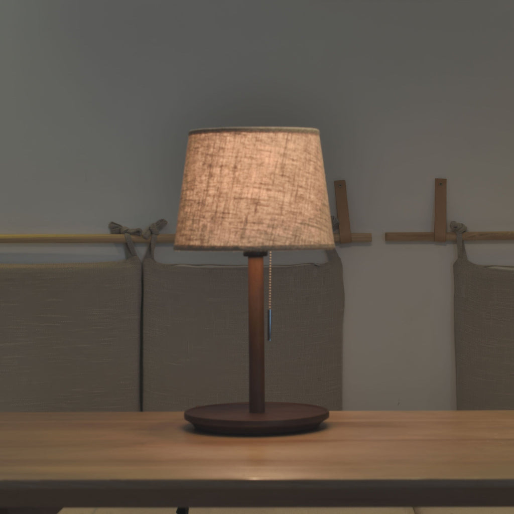 Gentle Glow Scandinavian Walnut Lamp with Luxury Fabric Accents