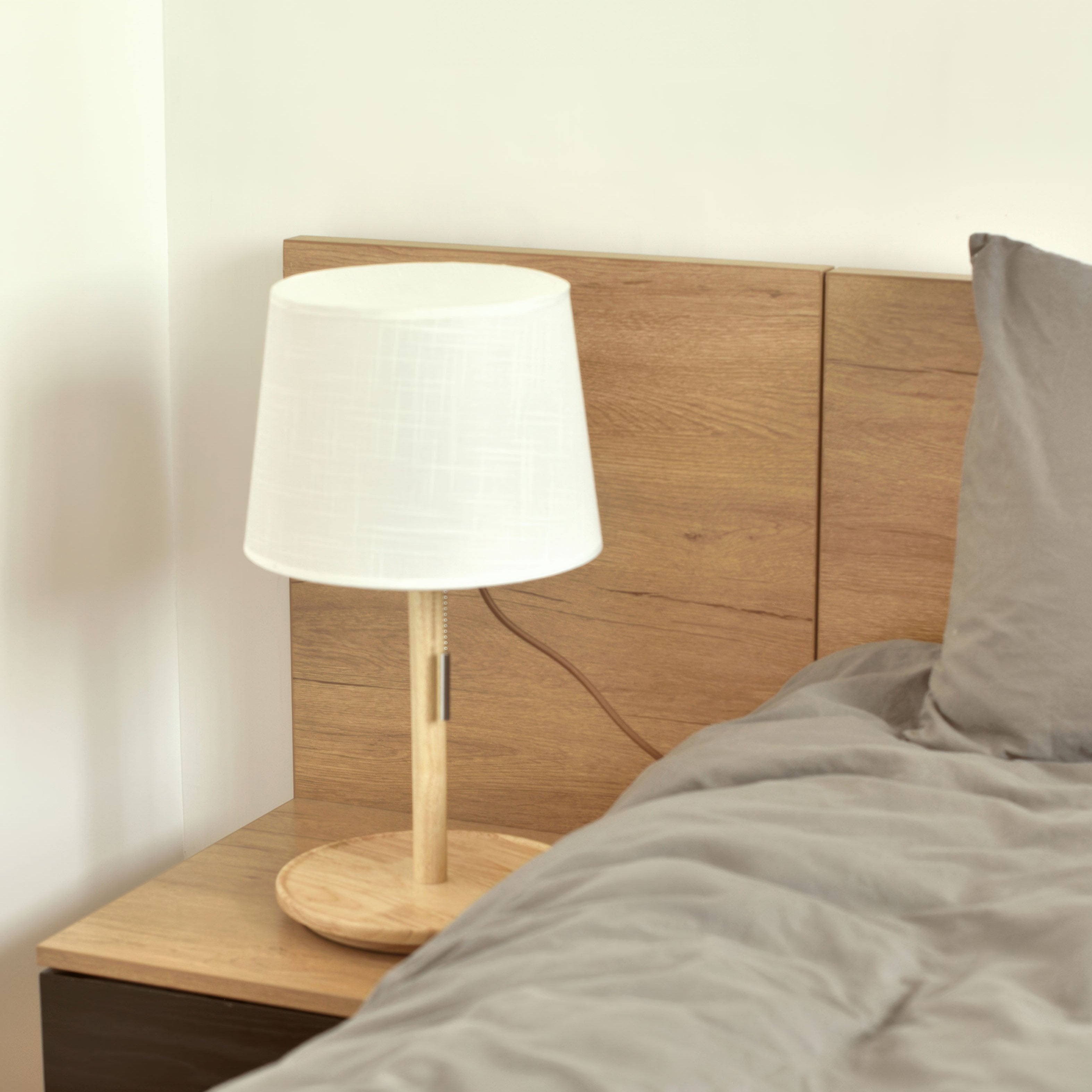 Gentle Glow Scandinavian Walnut Lamp with Luxury Fabric Accents