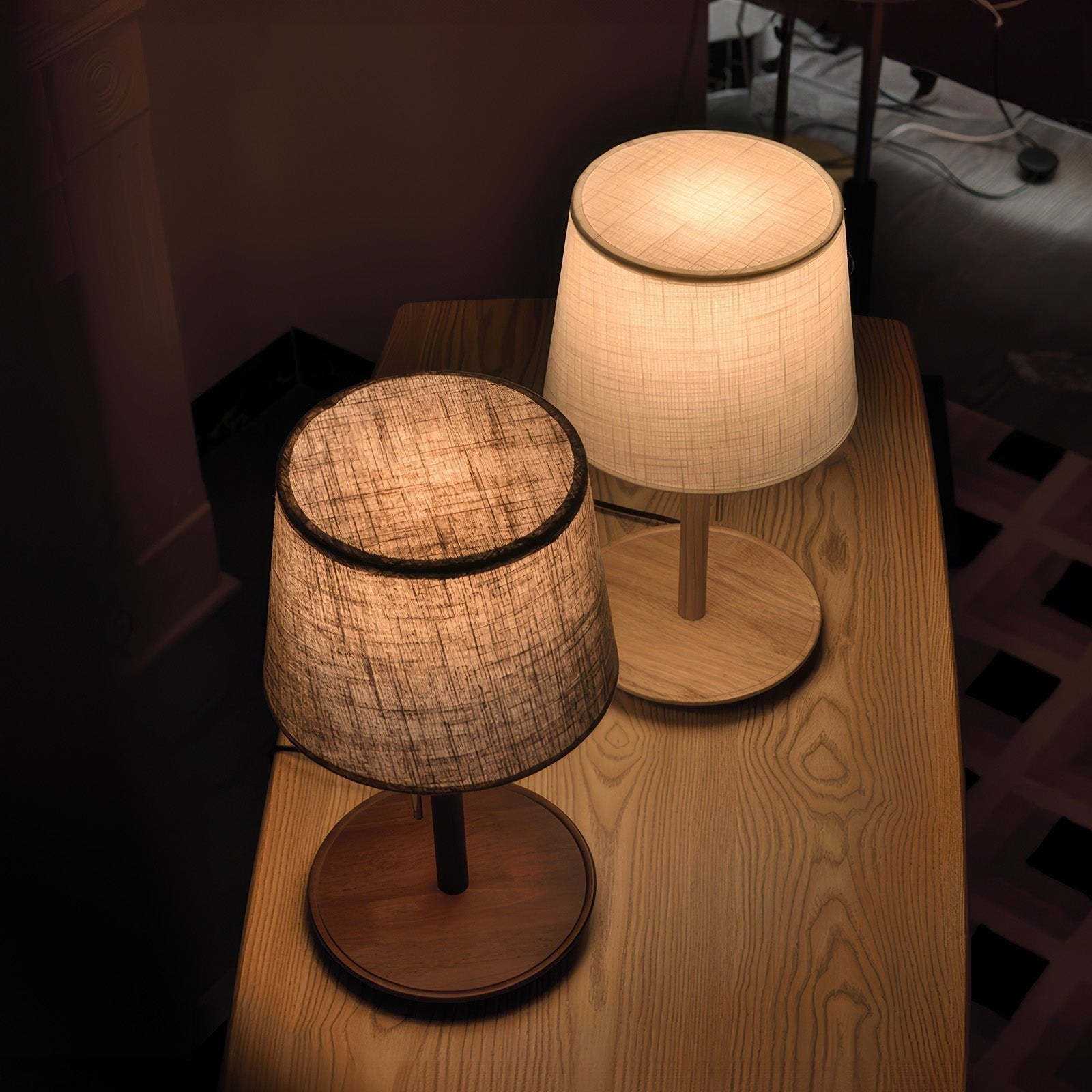 Gentle Glow Scandinavian Walnut Lamp with Luxury Fabric Accents