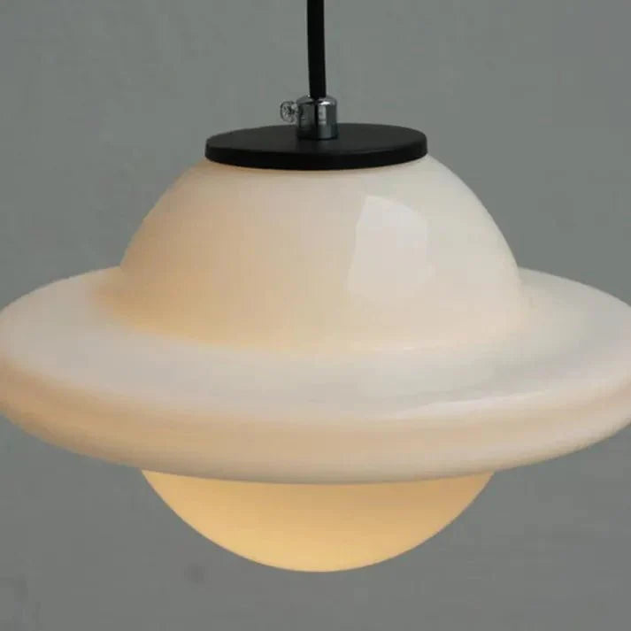 Vintage White Milk Glass Geometric Jar Pendant Lamp | E27 Hanging Light | Adjustable Cord | Decorative Ambient Lighting