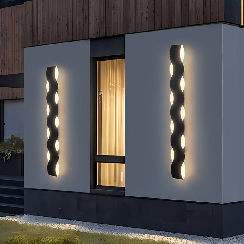 Wave Shaped Outdoor Wall Lamp | IP65 Waterproof LED Up & Down Wall Light | Modern Exterior Architectural Lighting | Aluminum Acrylic Fixture