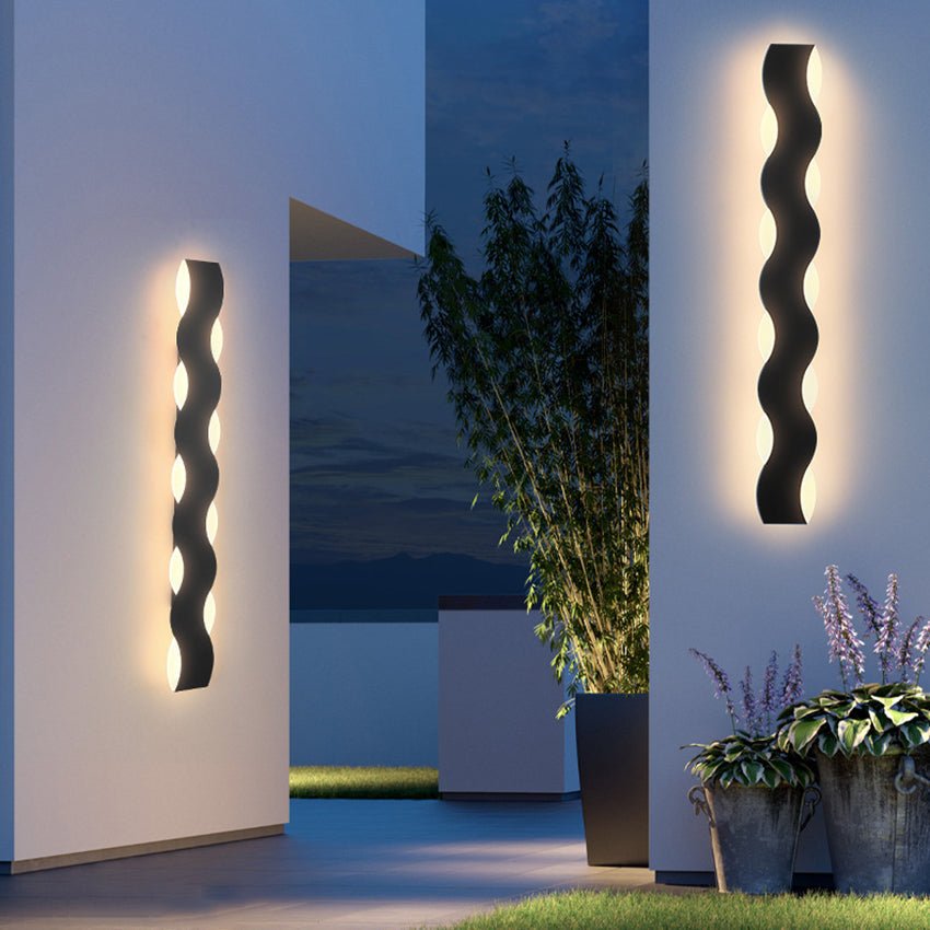Wave Shaped Outdoor Wall Lamp | IP65 Waterproof LED Up & Down Wall Light | Modern Exterior Architectural Lighting | Aluminum Acrylic Fixture