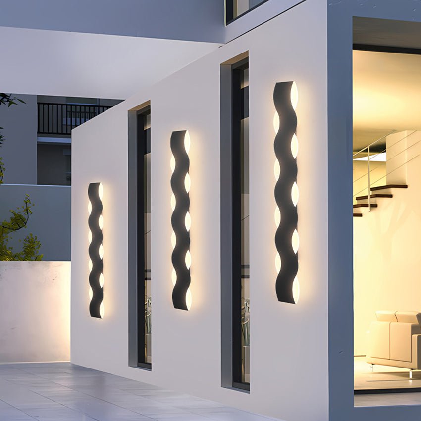 Wave Shaped Outdoor Wall Lamp | IP65 Waterproof LED Up & Down Wall Light | Modern Exterior Architectural Lighting | Aluminum Acrylic Fixture